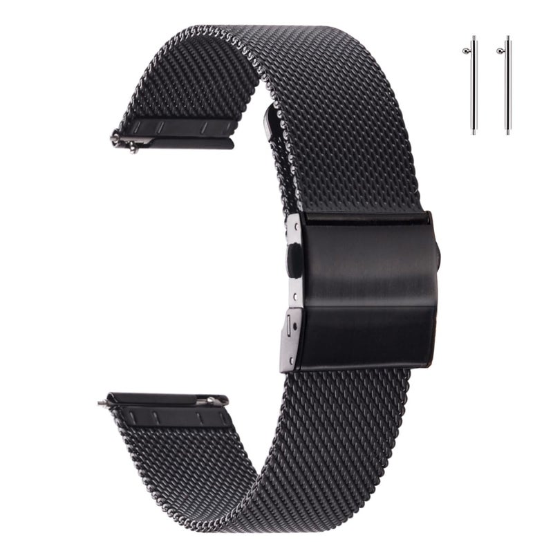 EACHE Stainless Steel Mesh Watch Bands for Men Quick Release Mesh Watch Straps 22mm Black for Samsung Active 2 - Image 1